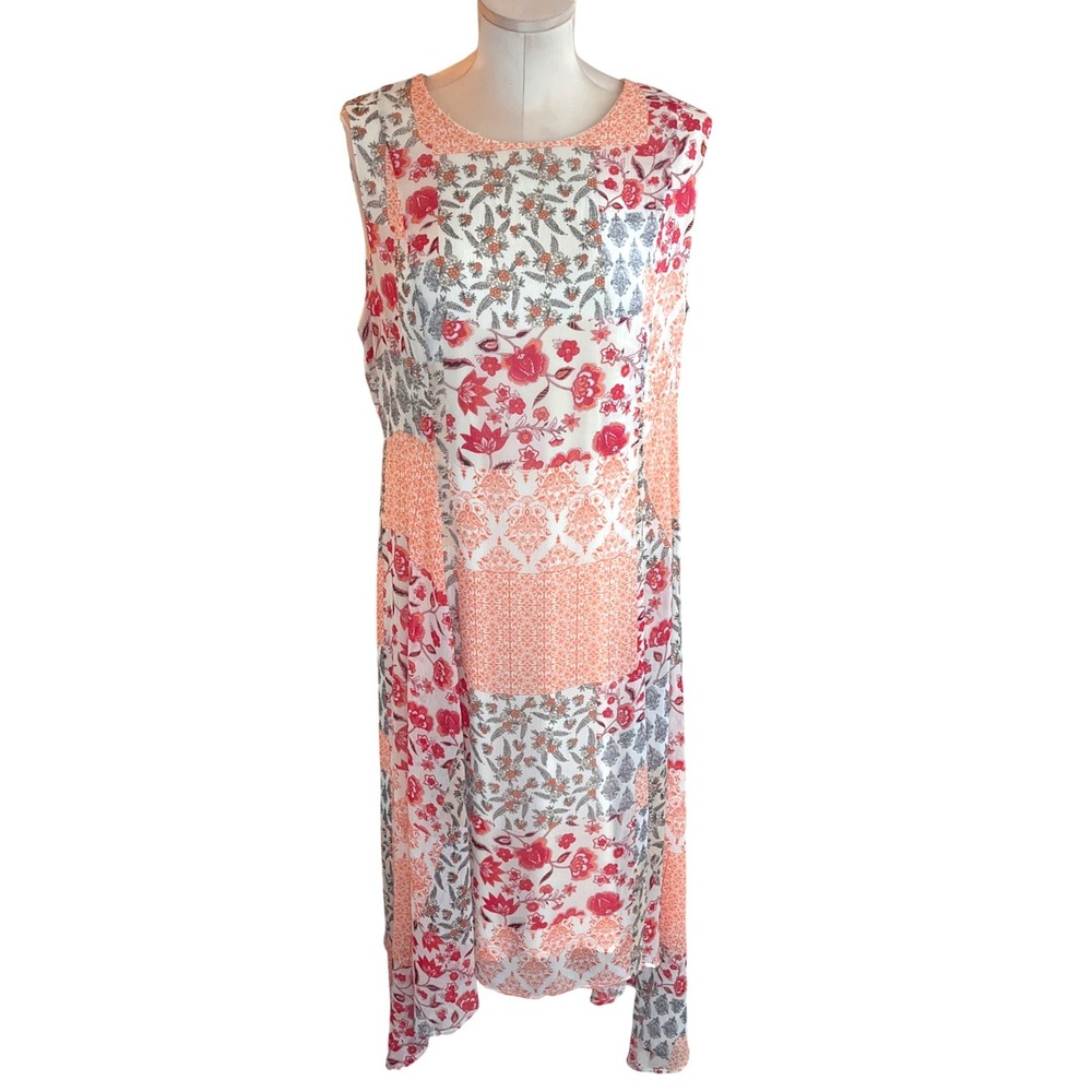 Chaps Womens Size 16 Floral Patchwork Handkerchief Hem Maxi Multicolor Dress
